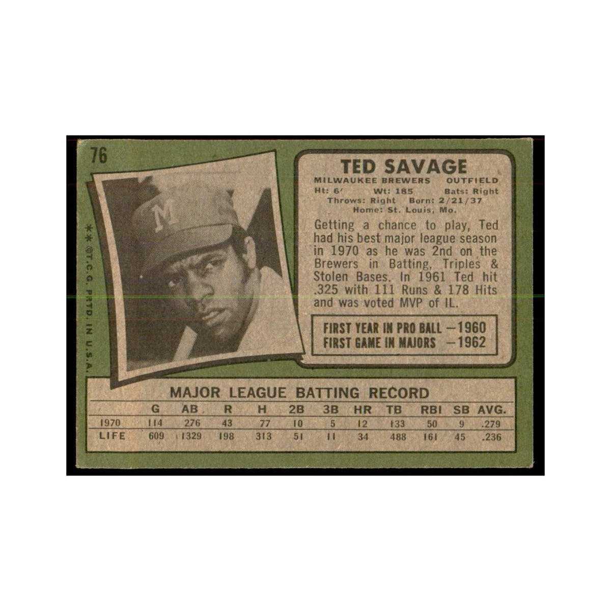 1971 Topps Ted Savage Baseball Cards #76