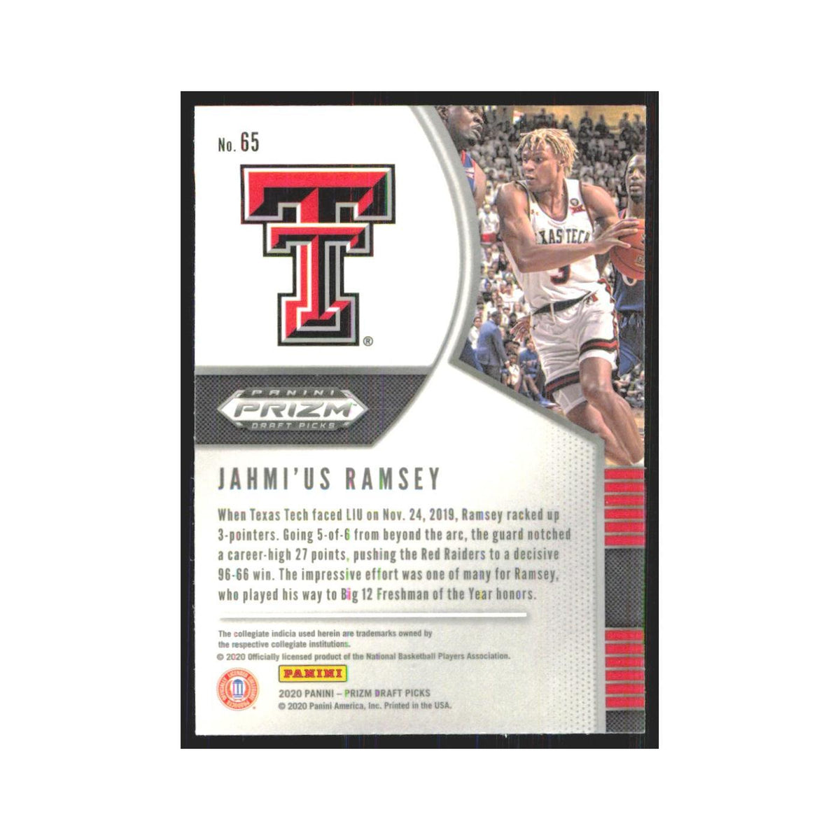 2020 Panini Prizm Draft Jahmi'us Ramsey RC Texas Tech Red Raiders #65