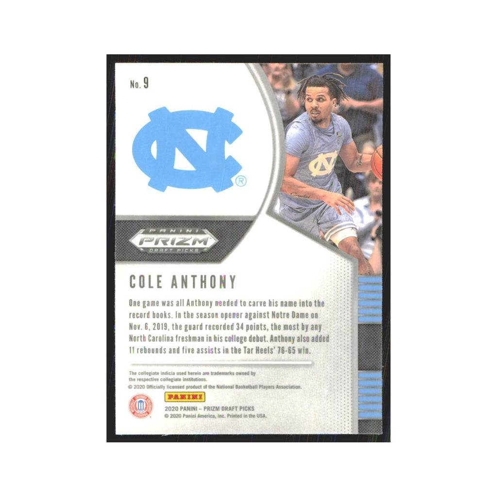 2020 Panini Prizm Draft Cole Anthony RC North Carolina Tar Heels #9