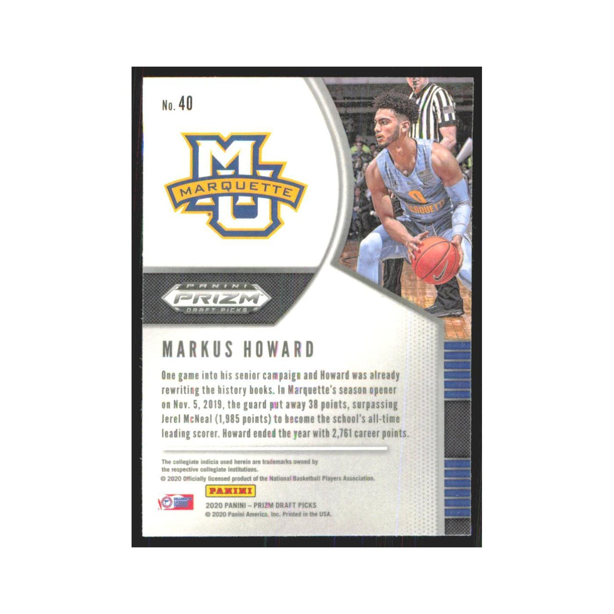 2020 Panini Prizm Draft Markus Howard RC Marquette Golden Eagles #40