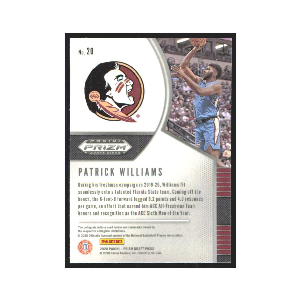 2020 Panini Prizm Draft Patrick Williams RC Florida State Seminoles #20