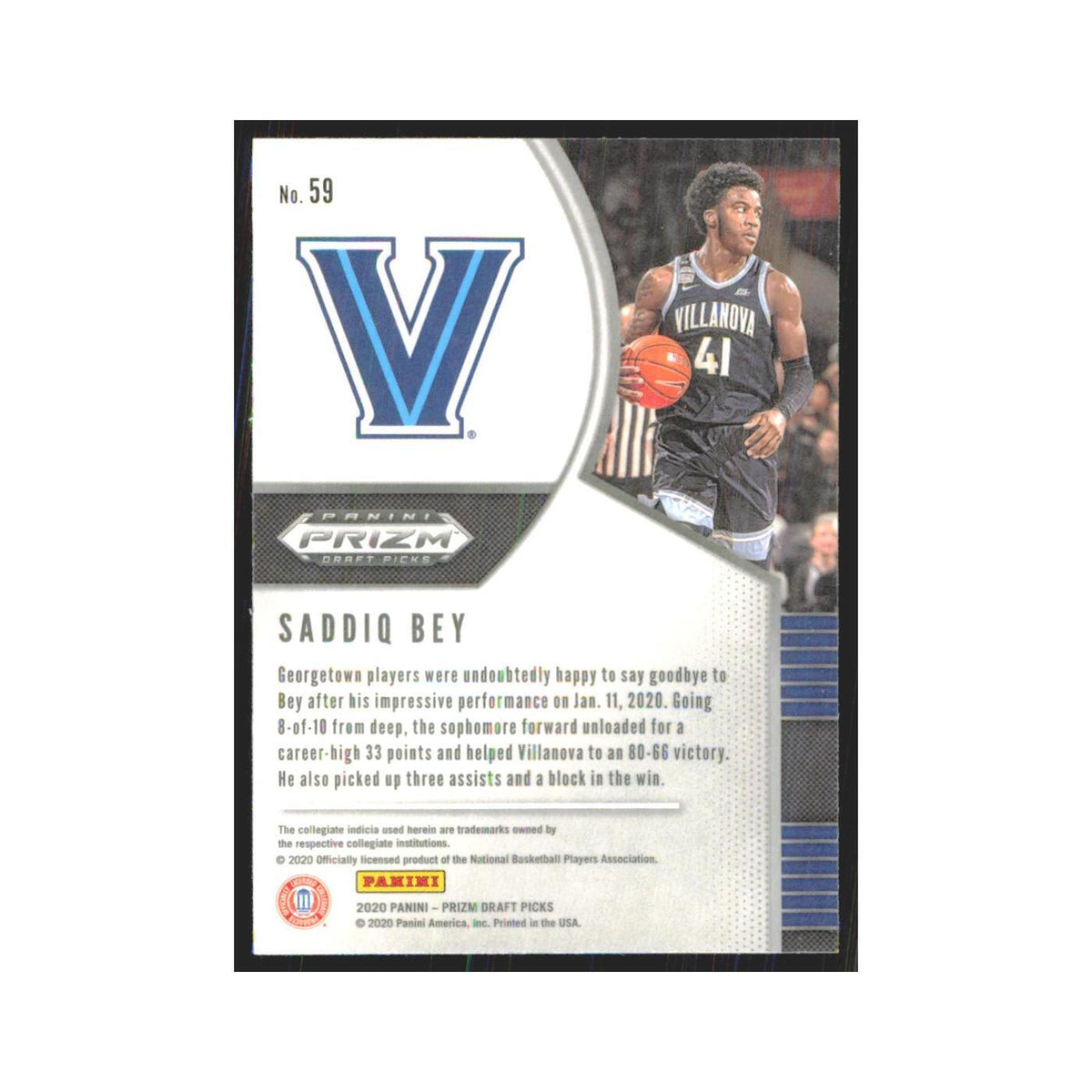 2020 Panini Prizm Draft Saddiq Bey RC Villanova Wildcats #59