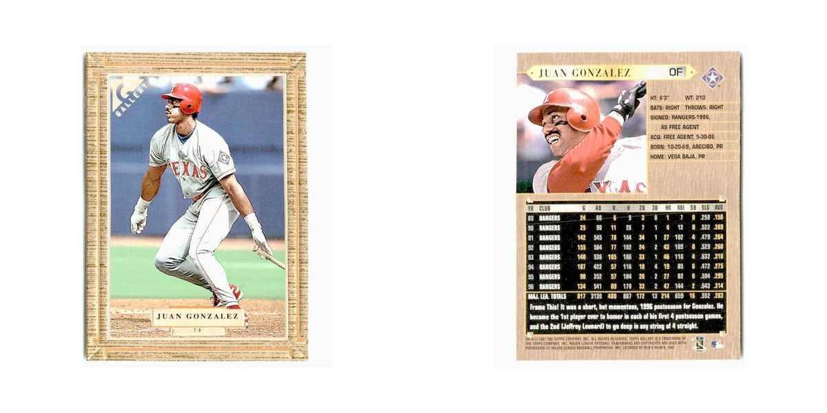 Juan Gonzalez 1997 Topps Gallery #73 Texas Rangers Baseball Card NM