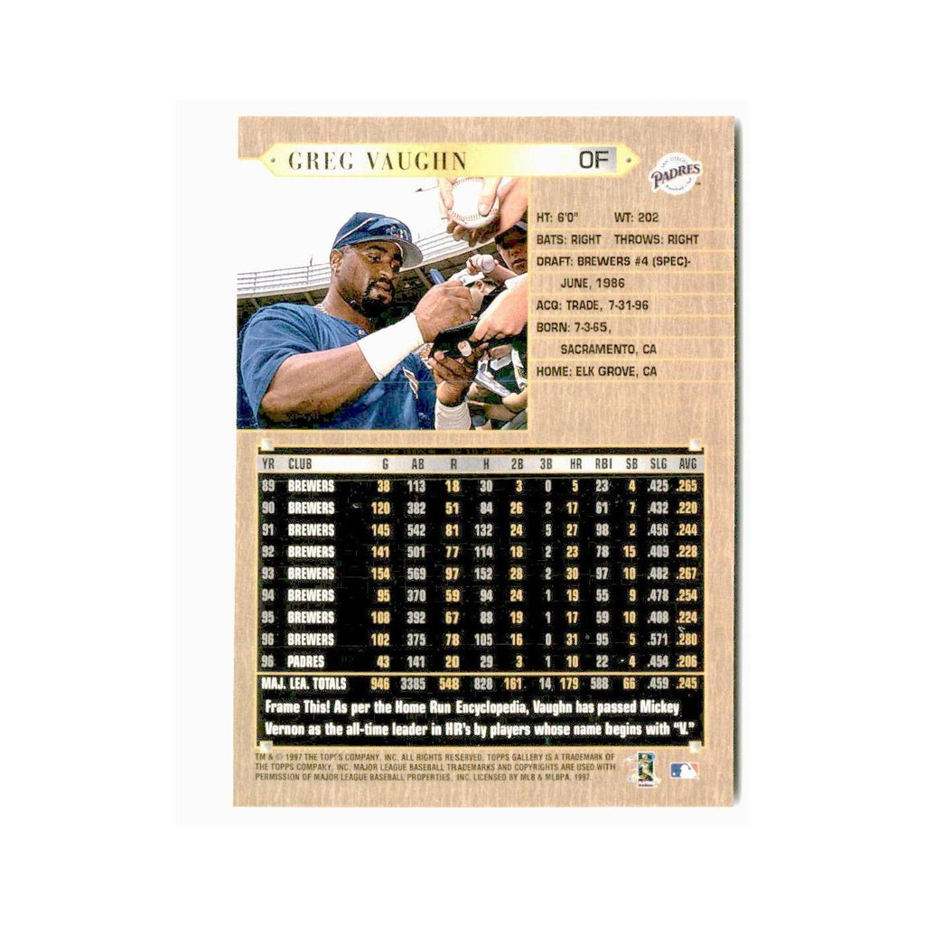 Greg Vaughn 1997 Topps Gallery #75 San Diego Padres Baseball Card NM