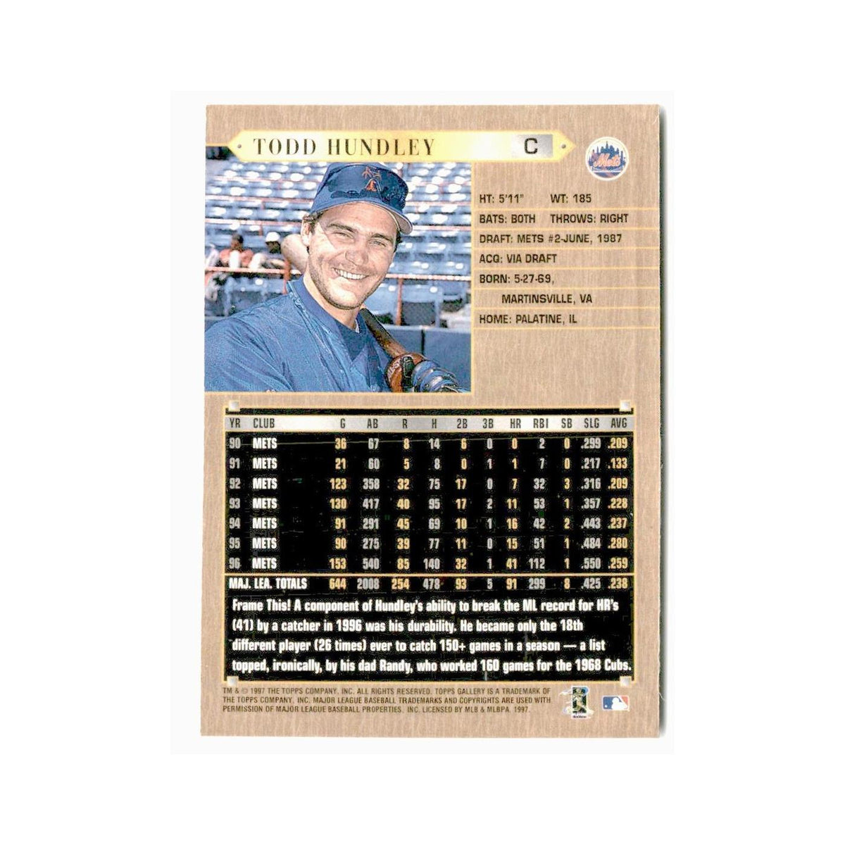 Todd Hundley 1997 Topps Gallery #64 New York Mets Baseball Card NM