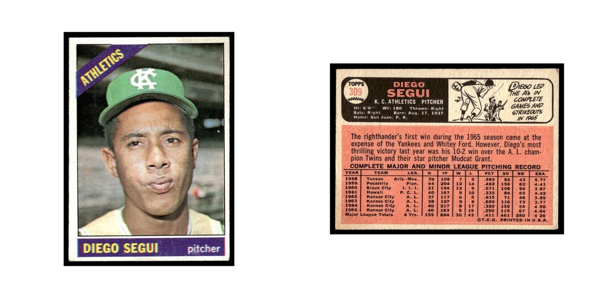 1966 Topps Baseball Card Diego Segui Kansas City Athletics #309