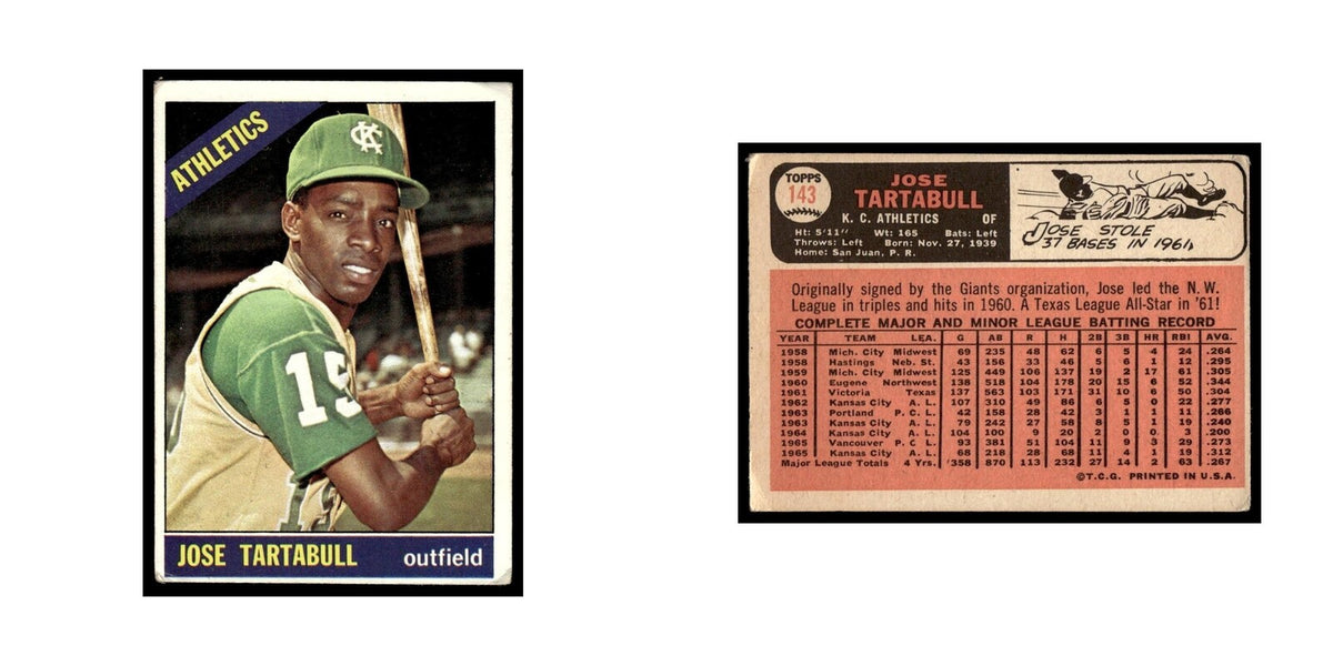 1966 Topps Baseball Card Jose Tartabull Kansas City Athletics #143