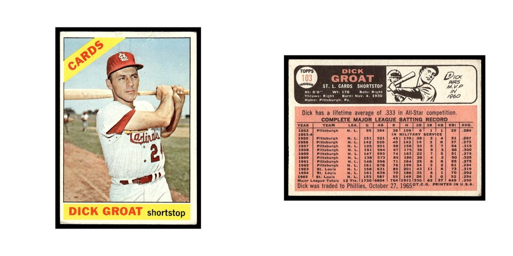 1966 Topps Baseball Card Dick Groat Cardinals #103