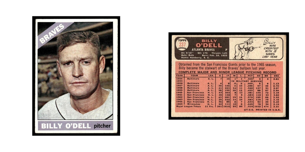 1966 Topps Baseball Card Billy O'Dell Braves #237