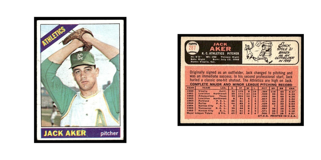 2015 Topps Baseball Card Jack Aker Kansas City Athletics #287