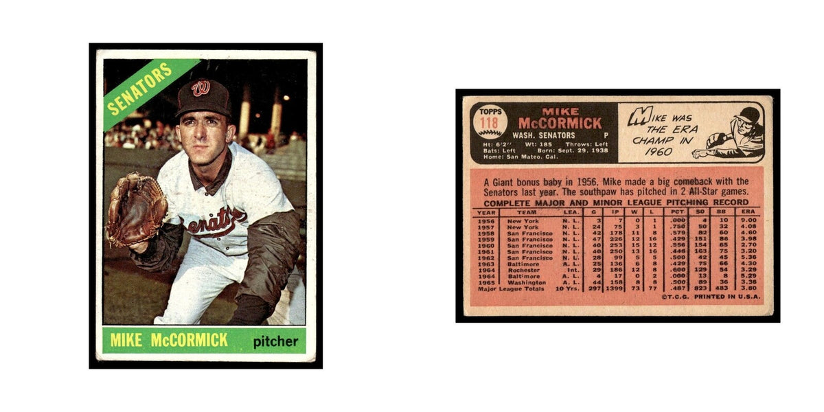 1966 Topps Baseball Card Mike McCormick Washington Senators #118