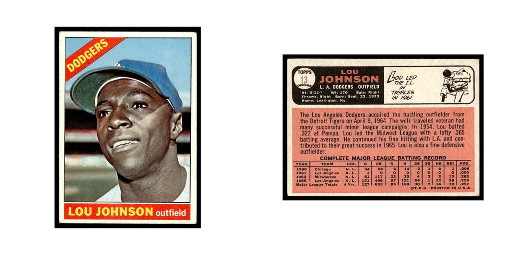 1966 Topps Baseball Card Lou Johnson Dodgers #13