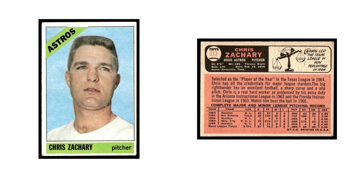 1966 Topps Baseball Card Chris Zachary Astros #313