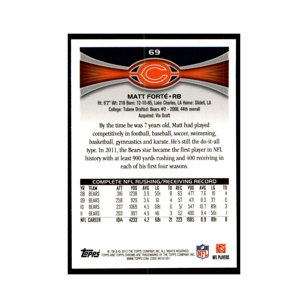 2012 Topps Chrome Matt Forte Football Cards #69