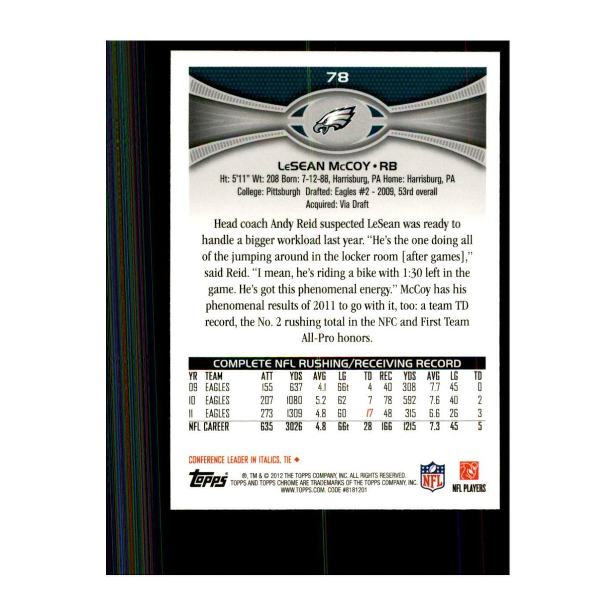 2012 Topps Chrome LeSean McCoy Football Cards #78