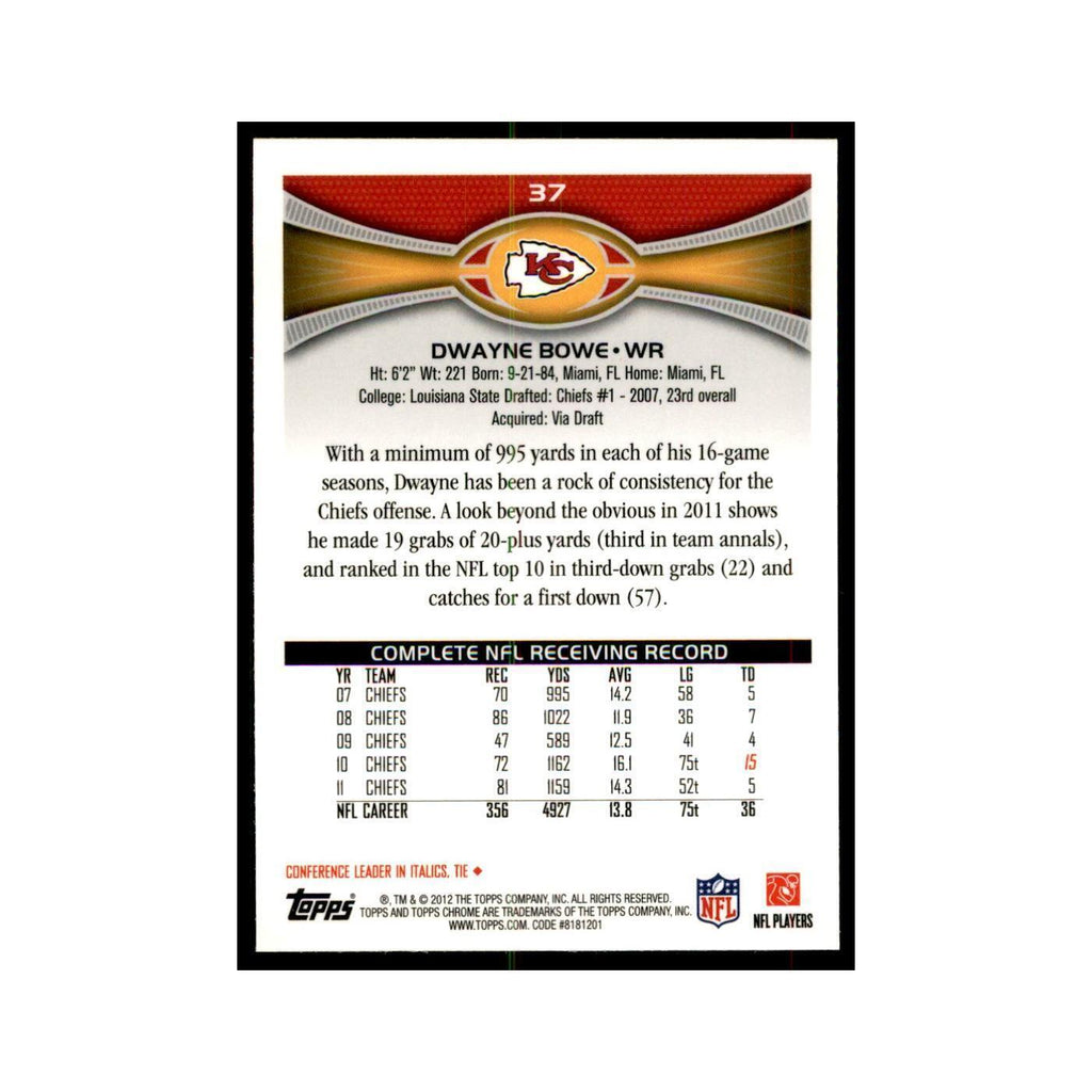 2012 Topps Chrome Dwayne Bowe Football Cards #37