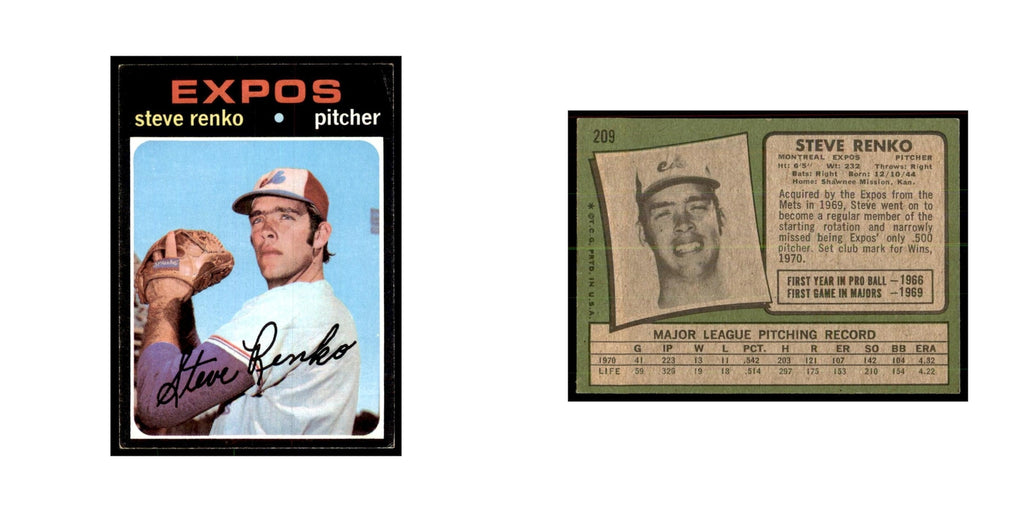 1971 Topps Steve Renko Baseball Cards #209