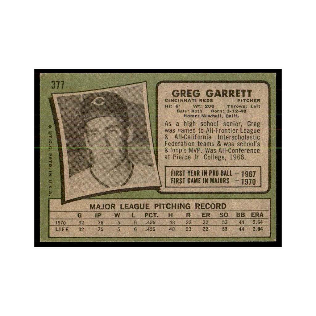 1971 Topps Greg Garrett Baseball Cards #377