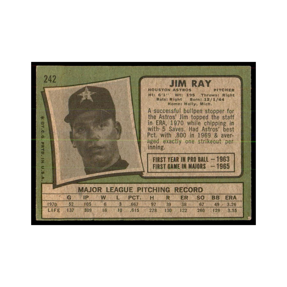 1971 Topps Jim Ray Baseball Cards #242