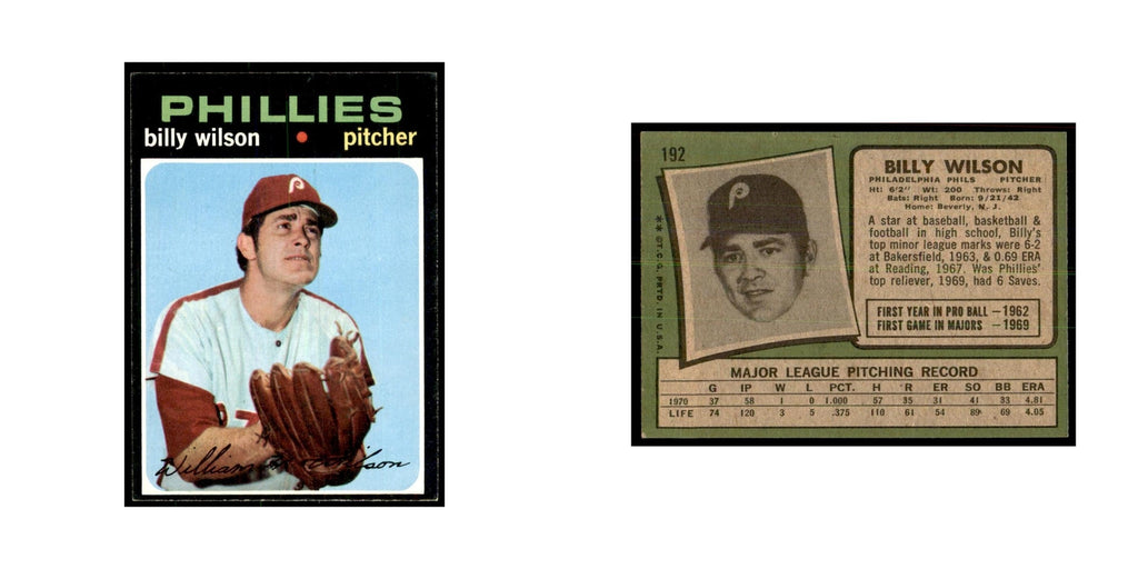 1971 Topps Billy Wilson Baseball Cards #192