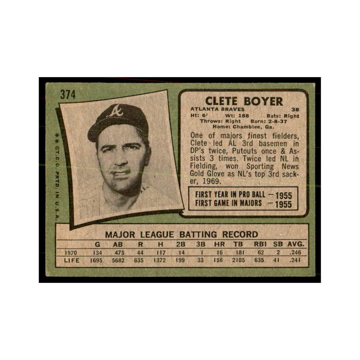 1971 Topps Clete Boyer Baseball Cards #374