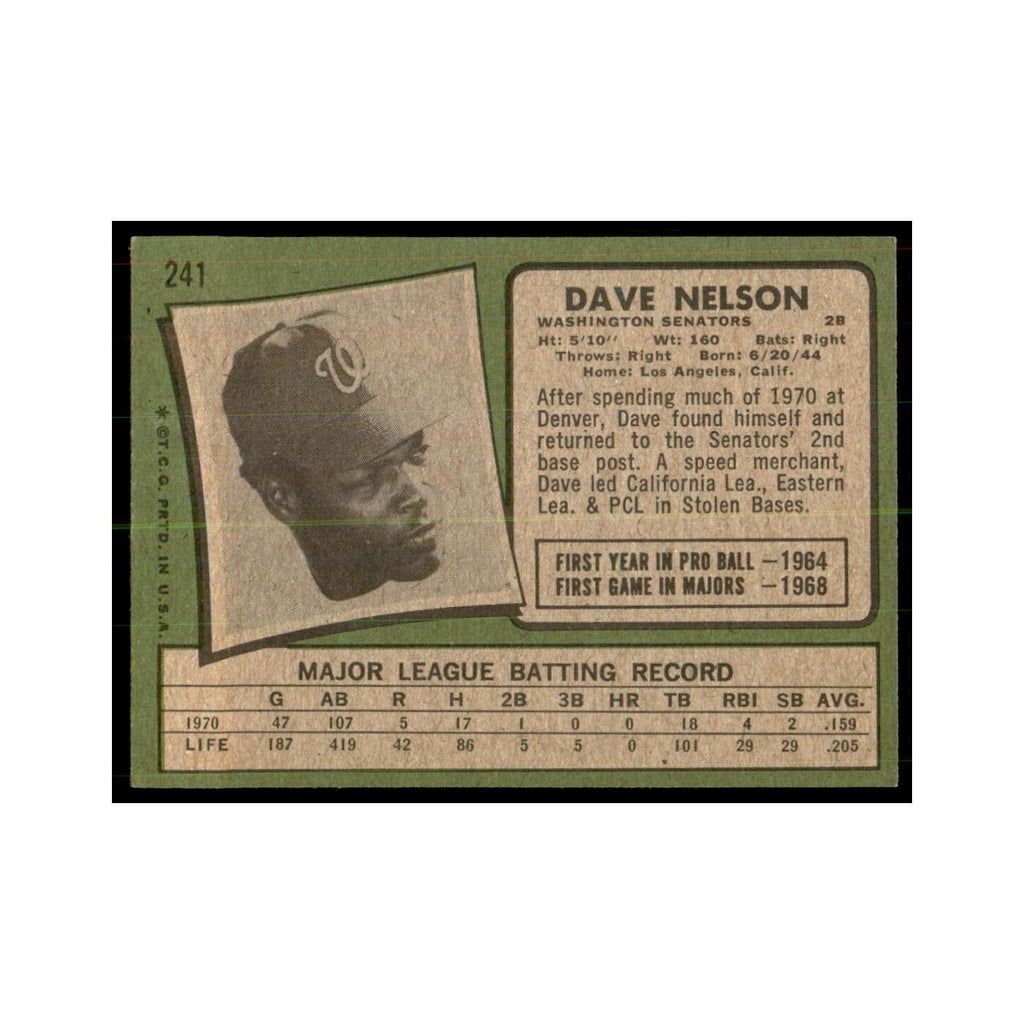 1971 Topps Dave Nelson Baseball Cards #241
