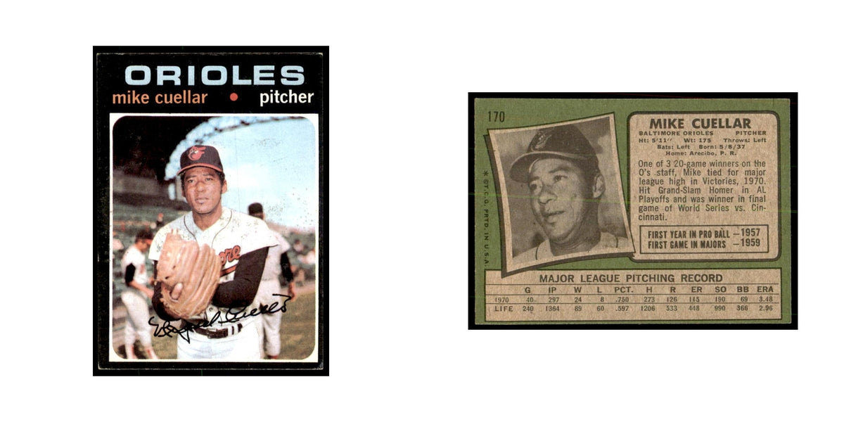 1971 Topps Mike Cuellar Baseball Cards #170