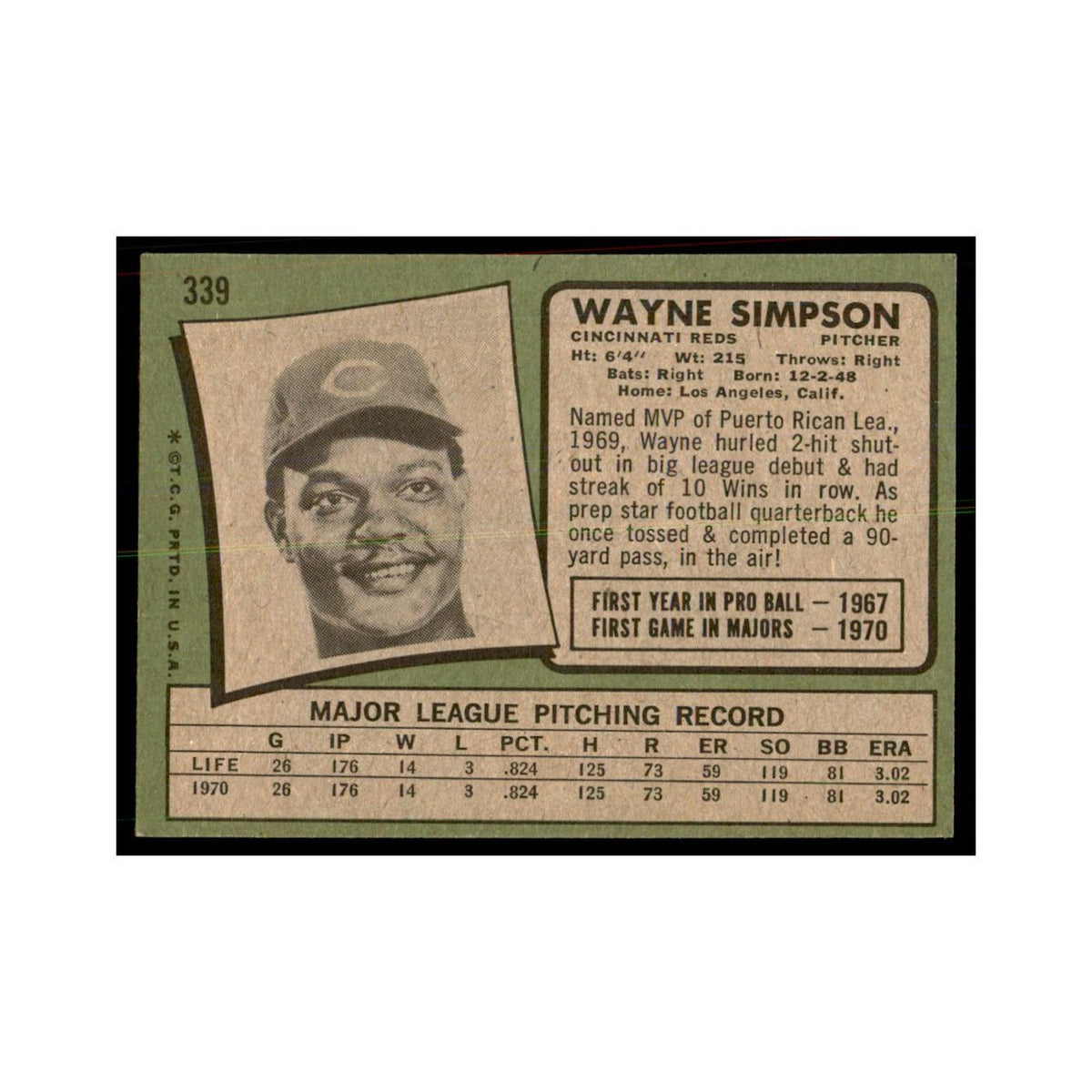 1971 Topps Wayne Simpson Baseball Cards #339