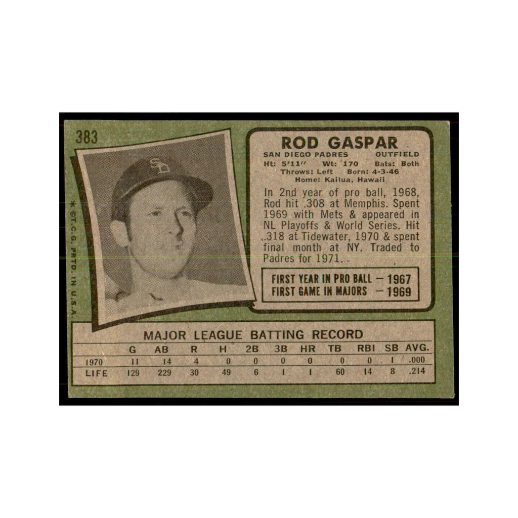 1971 Topps Rod Gaspar Baseball Cards #383