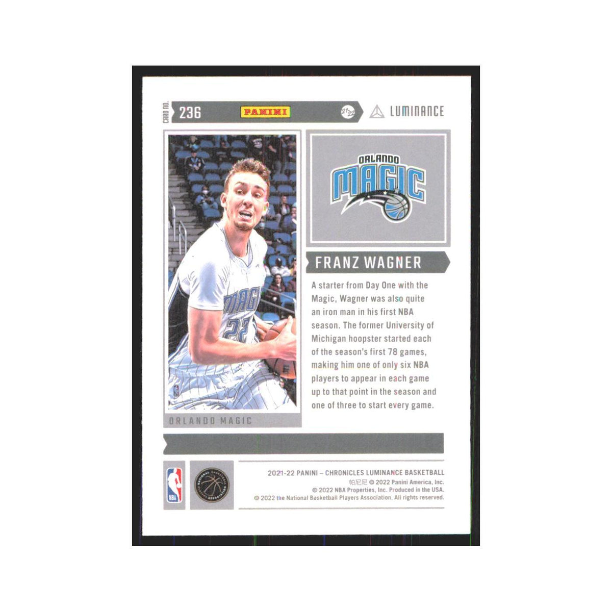2021 Panini Chronicles Luminance Franz Wagner Magic #236