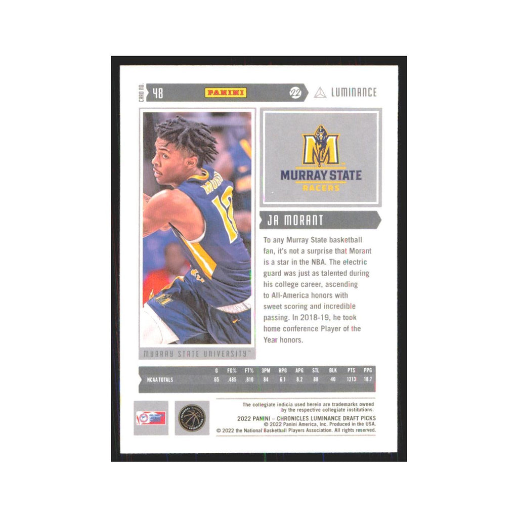2022 Panini Chronicles Luminance Draft Ja Morant Murray State #48