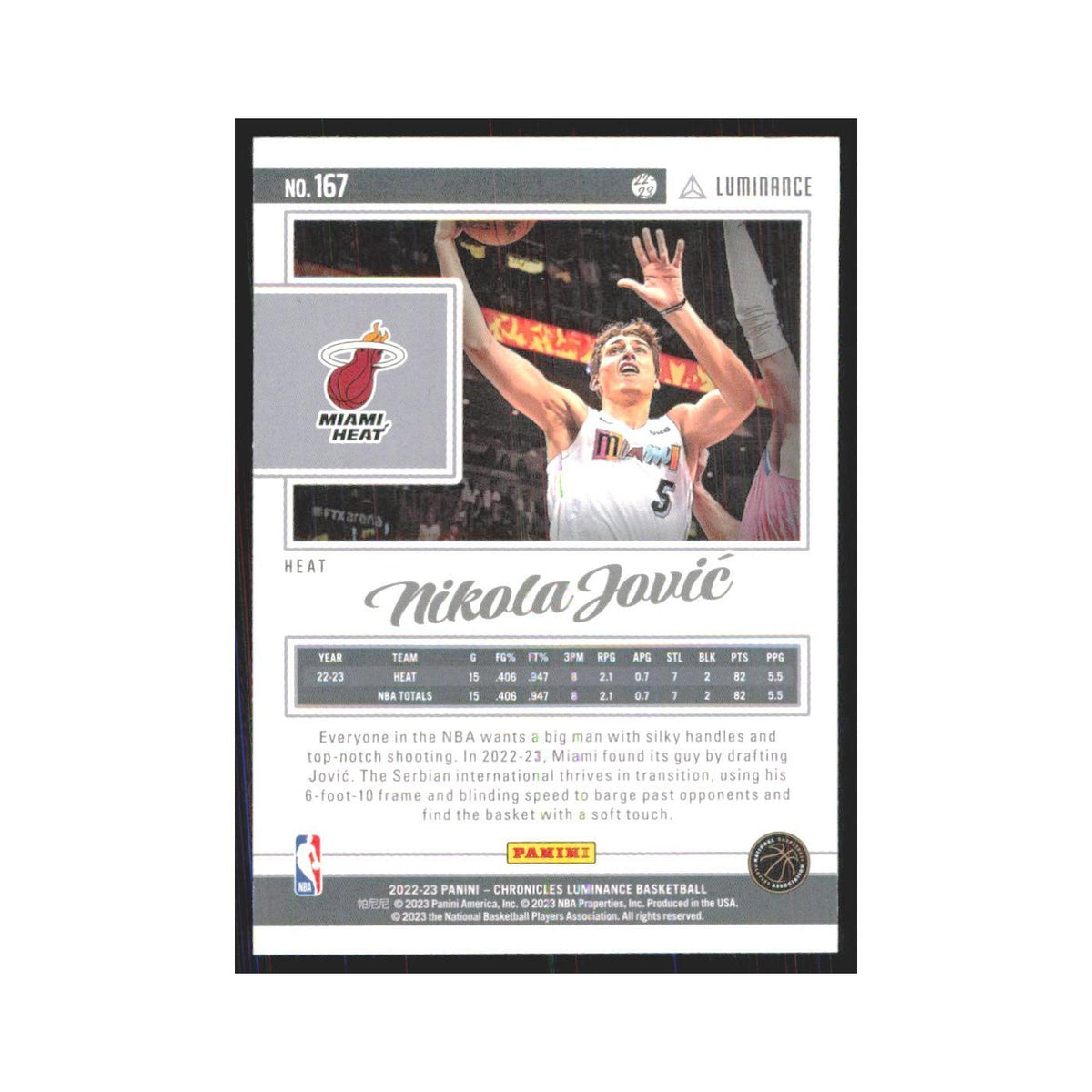2022 Panini Chronicles Luminance Nikola Jovic RC Heat #167