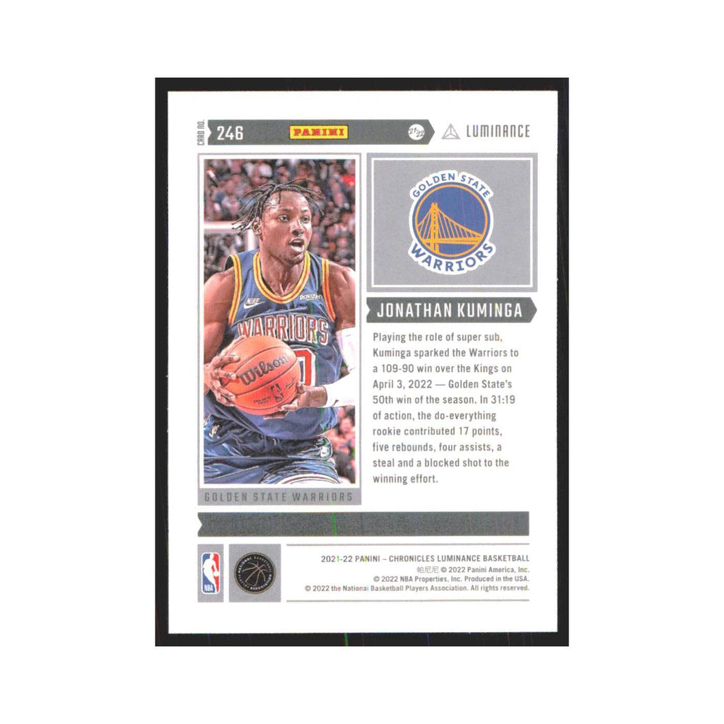2021 Panini Chronicles Luminance Jonathan Kuminga RC Golden State Warriors #246