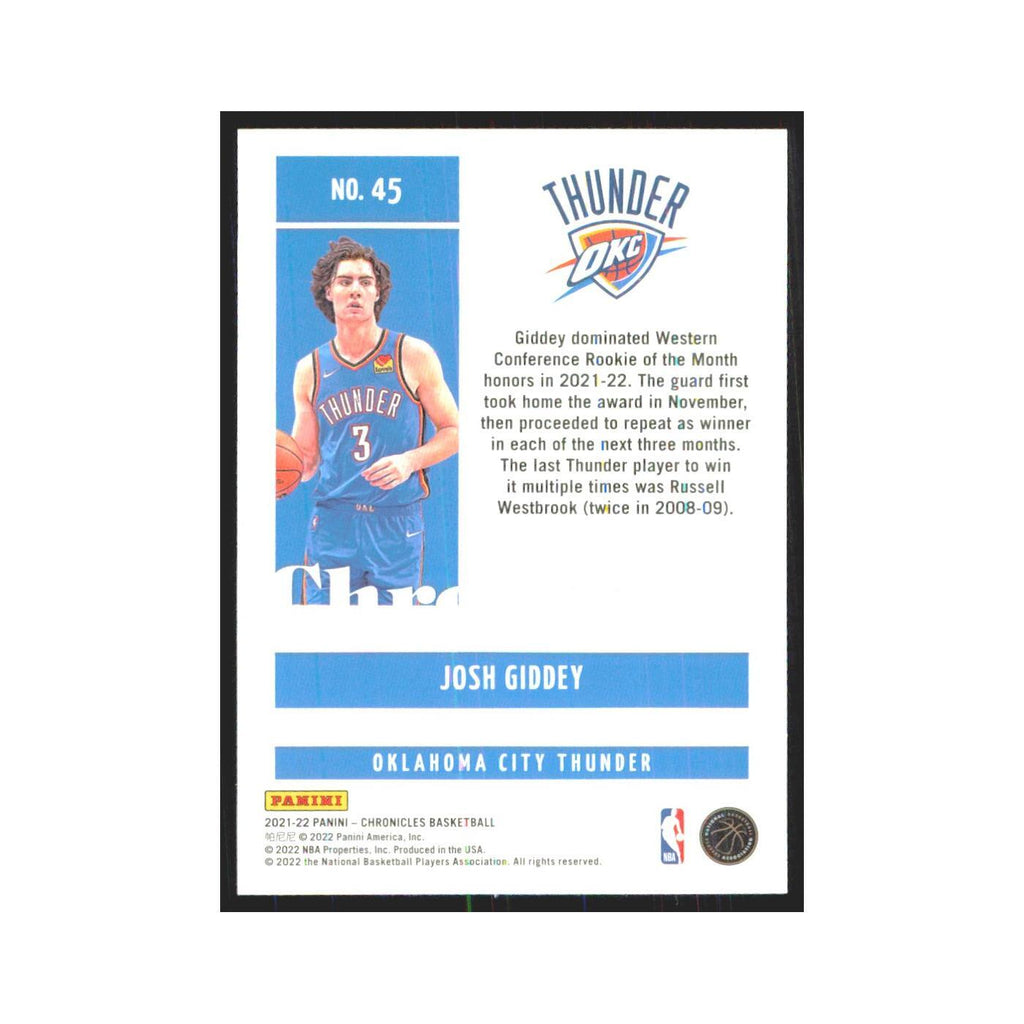 2021 Panini Chronicles Josh Giddey RC Thunder #45