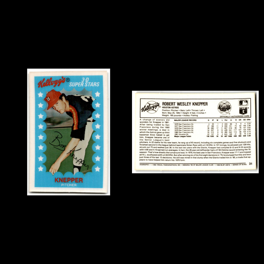 Bob Knepper #31 1982 Kelloggs Houston Astros Baseball Card MLB NM