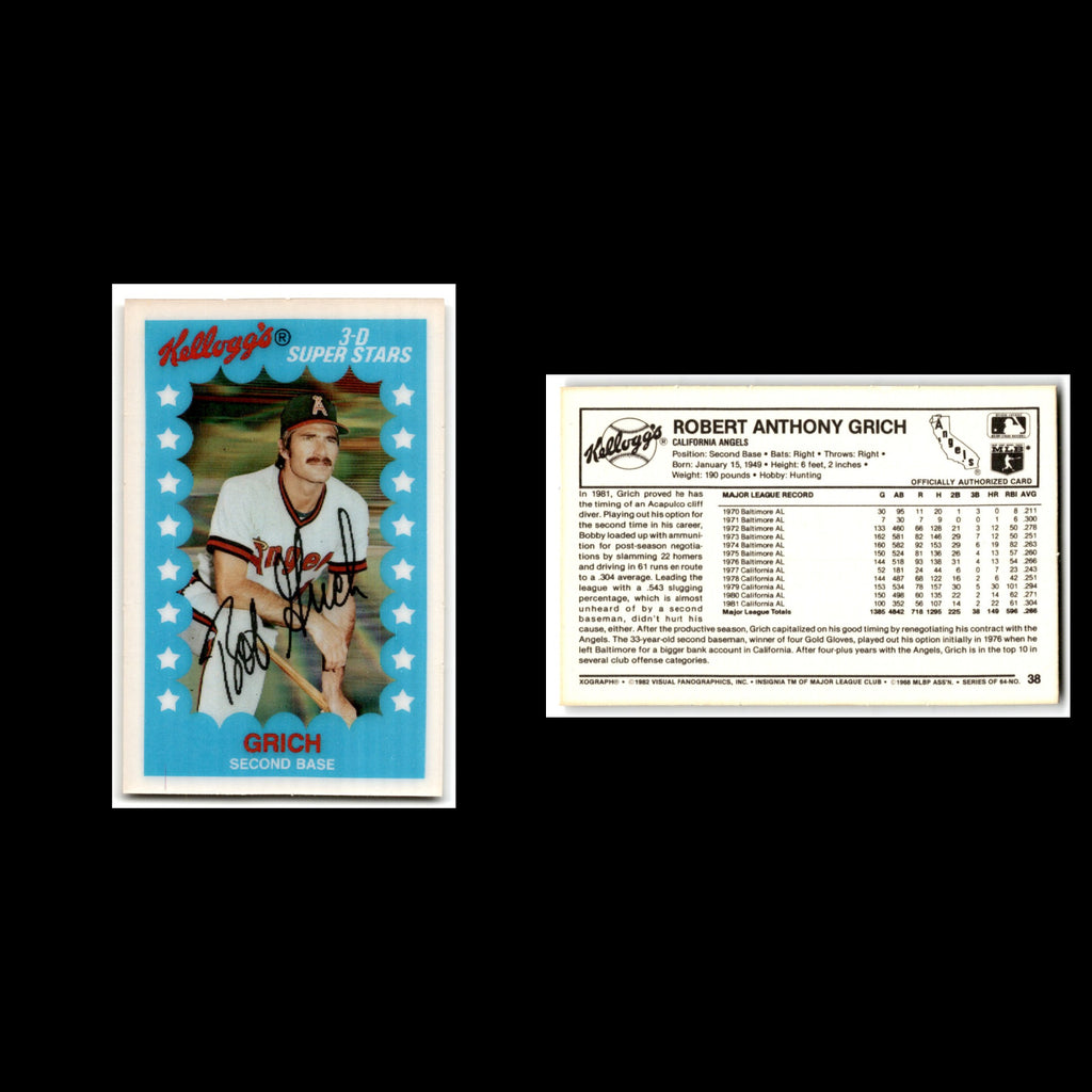 Bobby Grich #38 1982 Kelloggs California Angels Baseball Card MLB NM