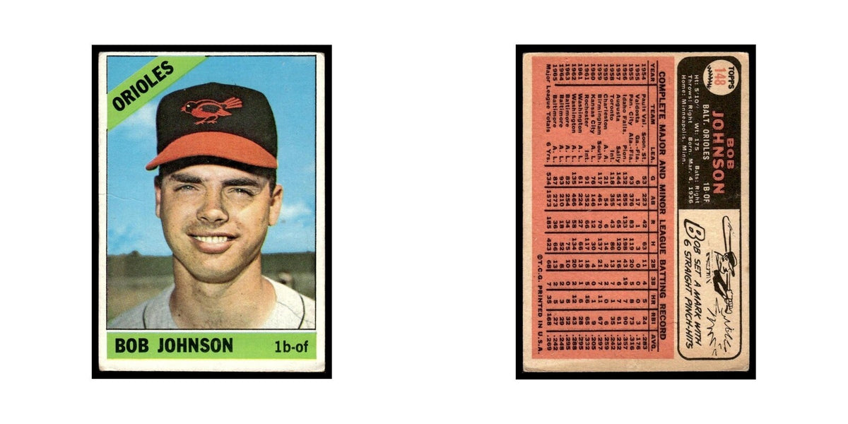 1966 Topps Baseball Card (Damaged) Bob Johnson Orioles #148