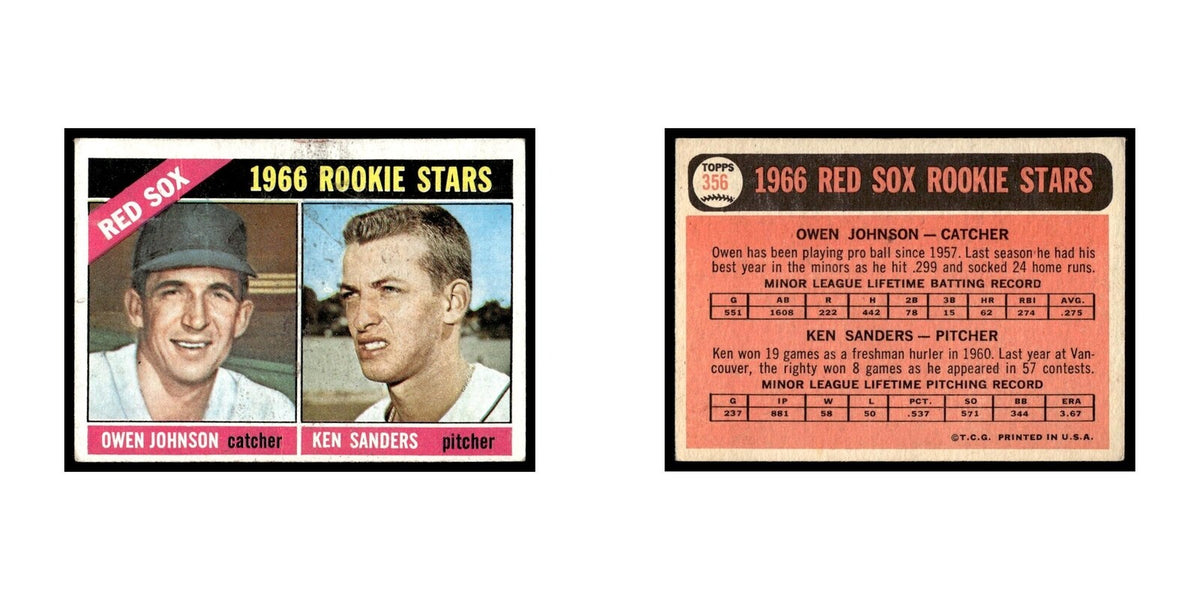 1966 Topps Baseball Card Owen Johnson/Ken Sanders RC Red Sox #356