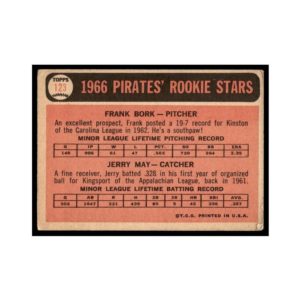 1966 Topps Baseball Card Frank Bork/Jerry May RC Pirates #123
