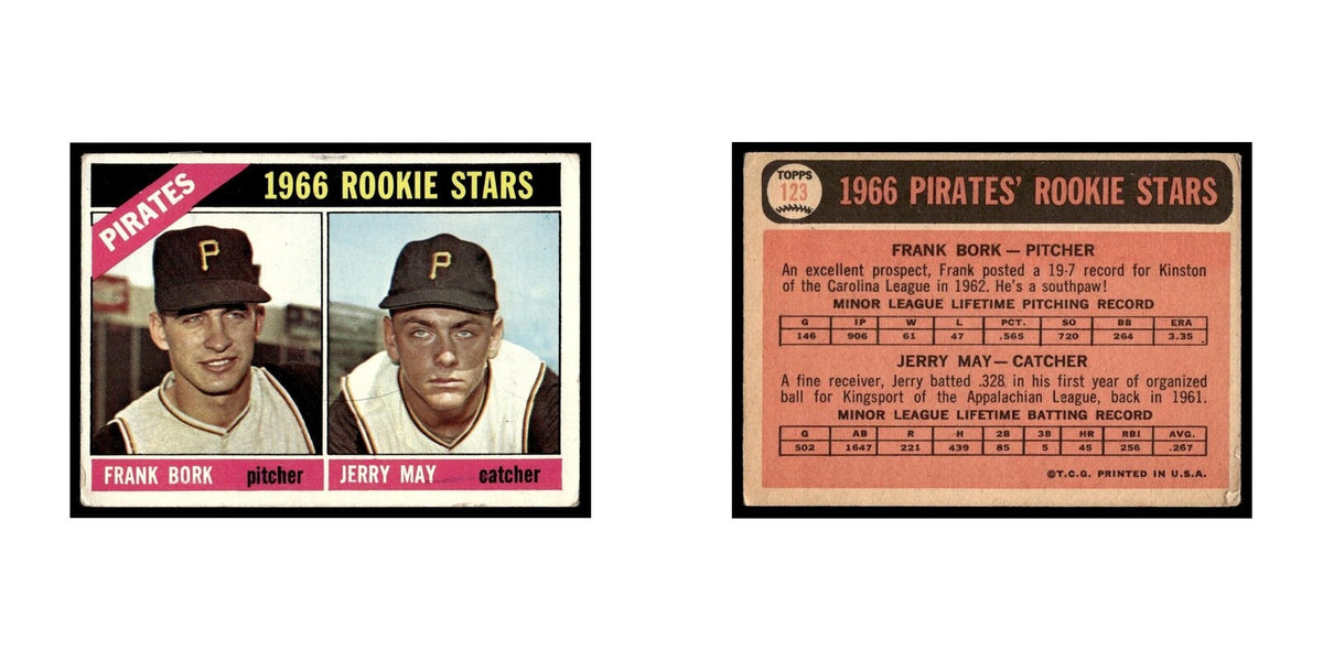 1966 Topps Baseball Card Frank Bork/Jerry May RC Pirates #123