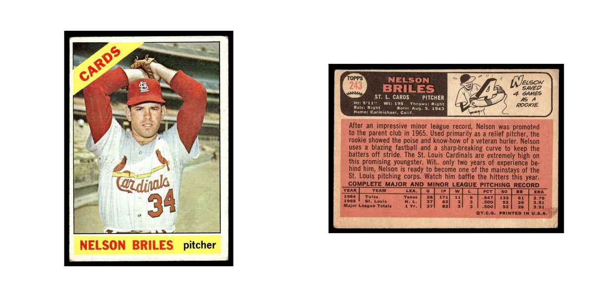 1966 Topps Baseball Card Nelson Briles Cardinals #243
