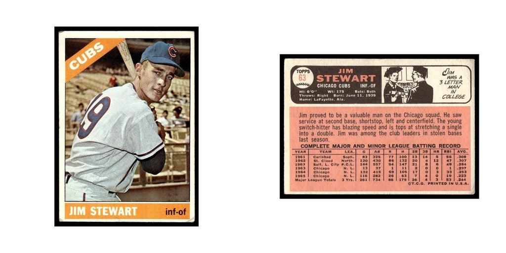 1966 Topps Baseball Card Jim Stewart Cubs #63