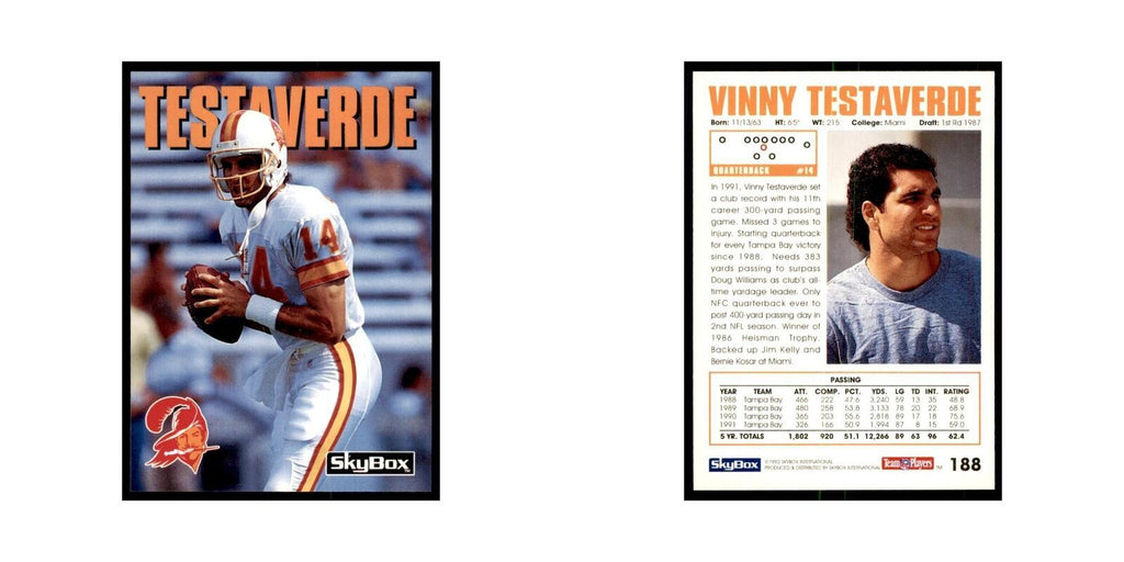 1992 SkyBox Vinny Testaverde Football Cards #188