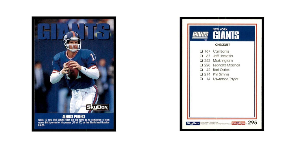 1992 SkyBox Phil Simms Football Cards #295