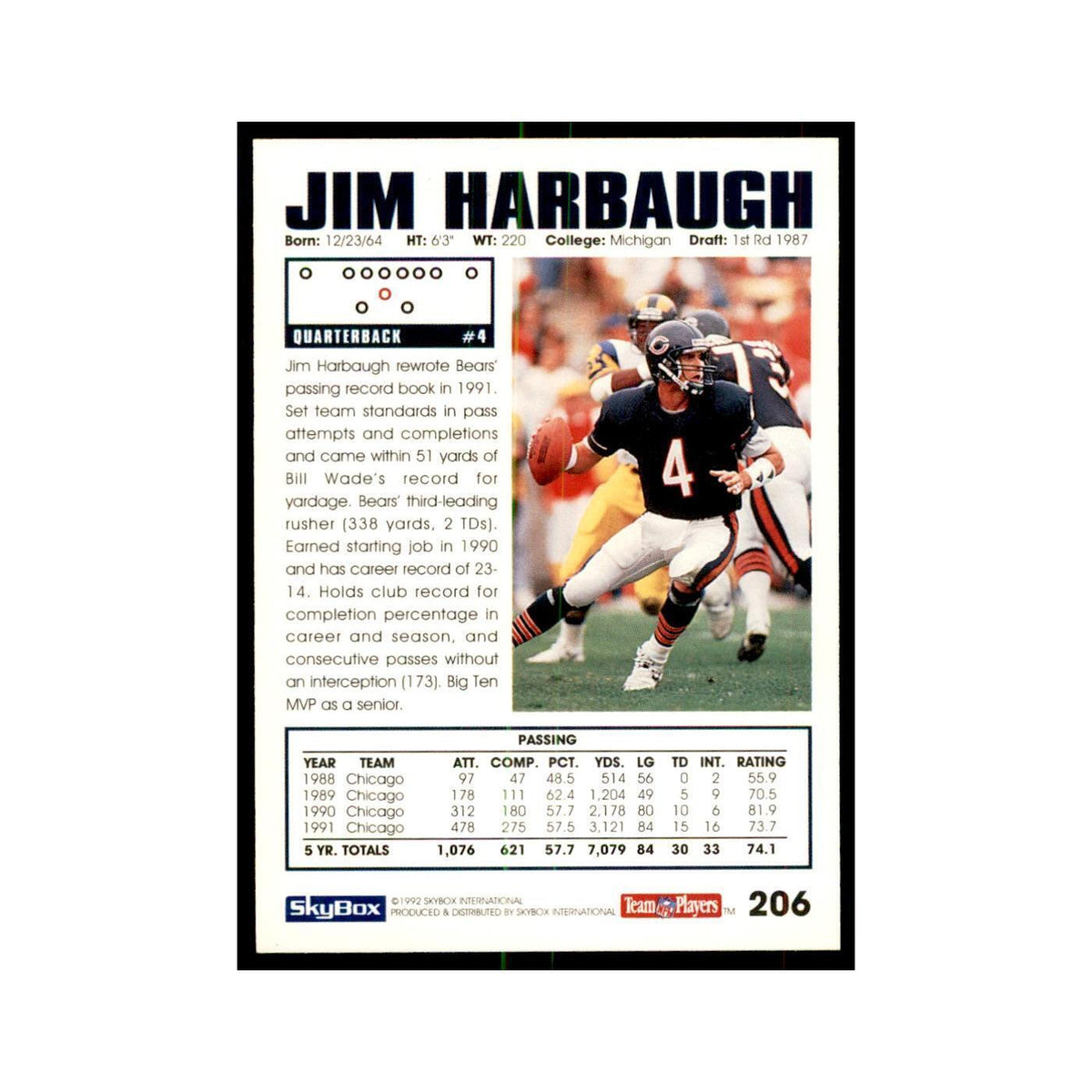 1992 SkyBox Jim Harbaugh Football Cards #206