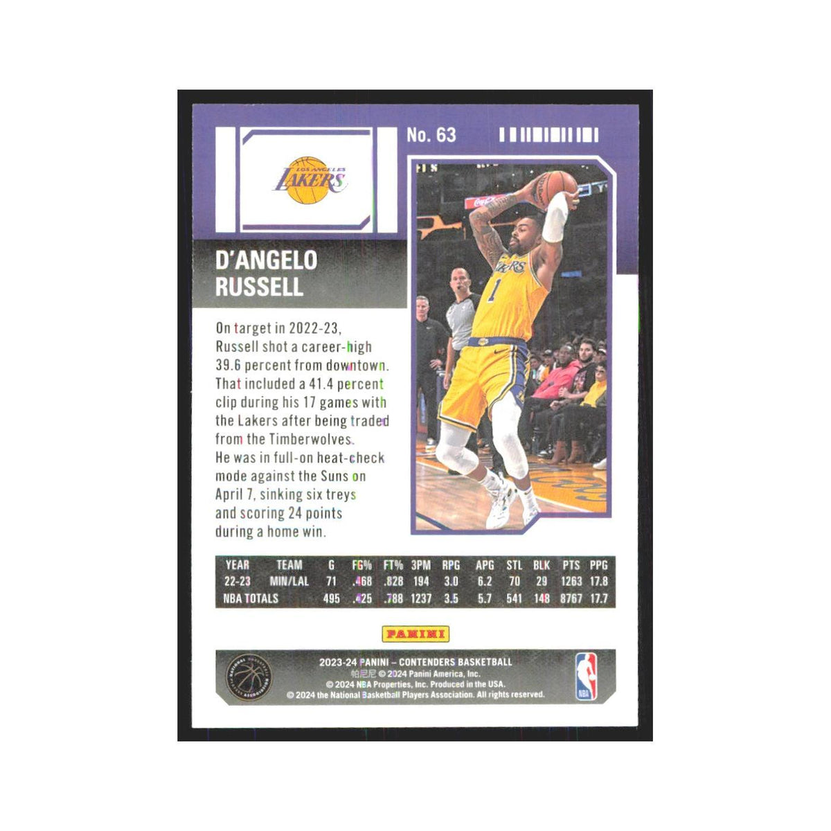 2023 Panini Contenders D'Angelo Russell Lakers #63