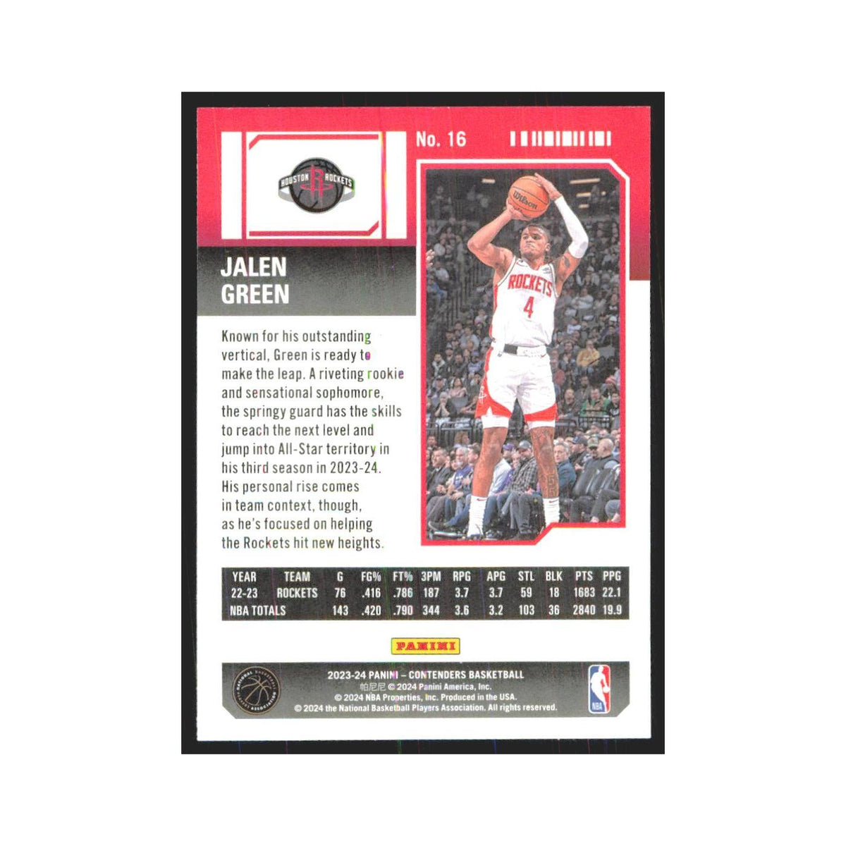 2023 Panini Contenders Jalen Green Rockets #16