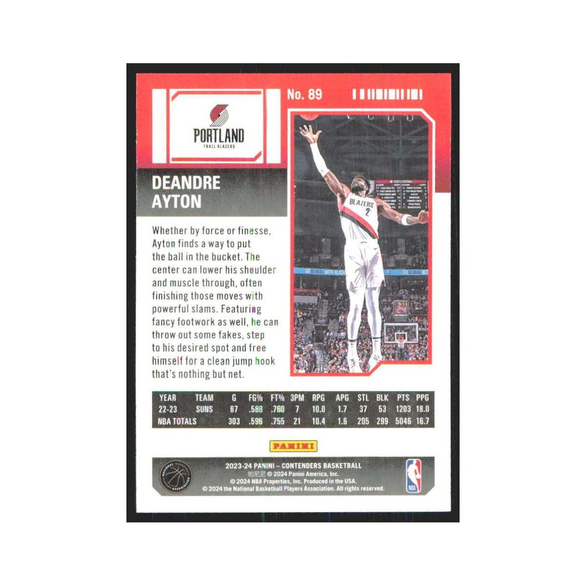 2023 Panini Contenders Deandre Ayton Blazers #89