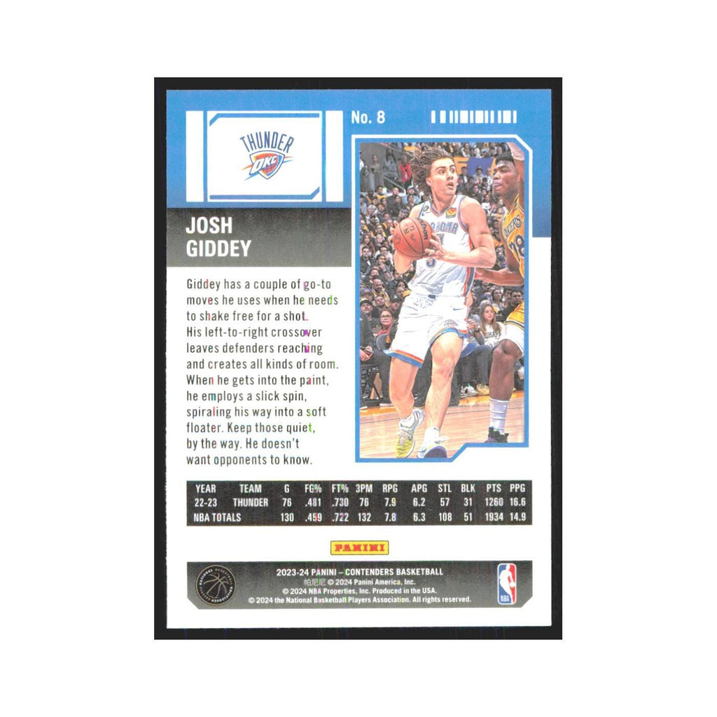 2023 Panini Contenders Josh Giddey Thunder #8
