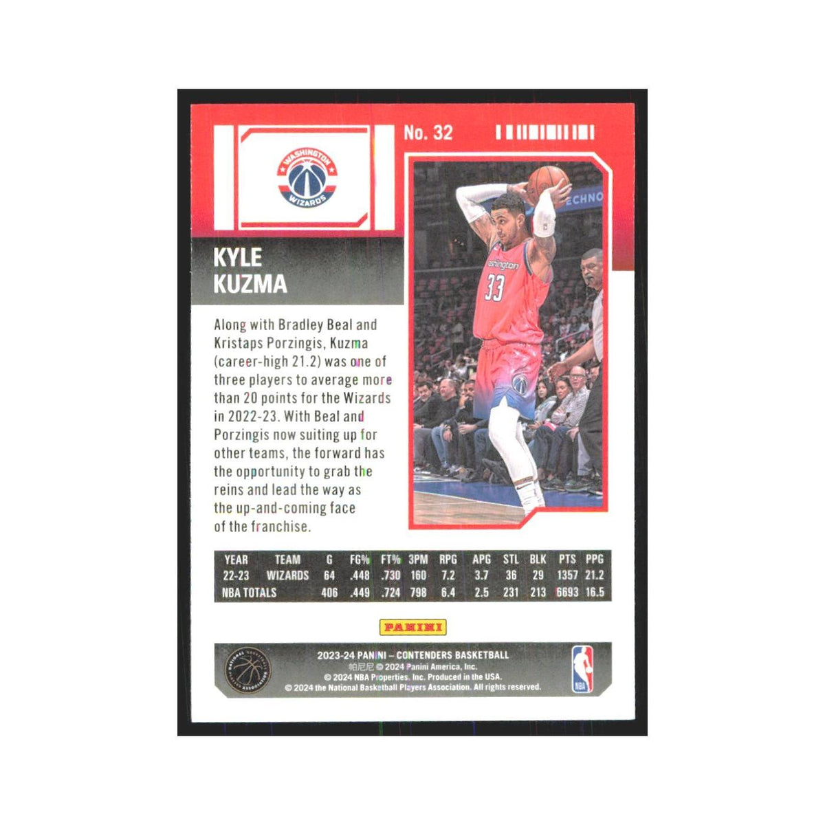 2023 Panini Contenders Kyle Kuzma Wizards #32
